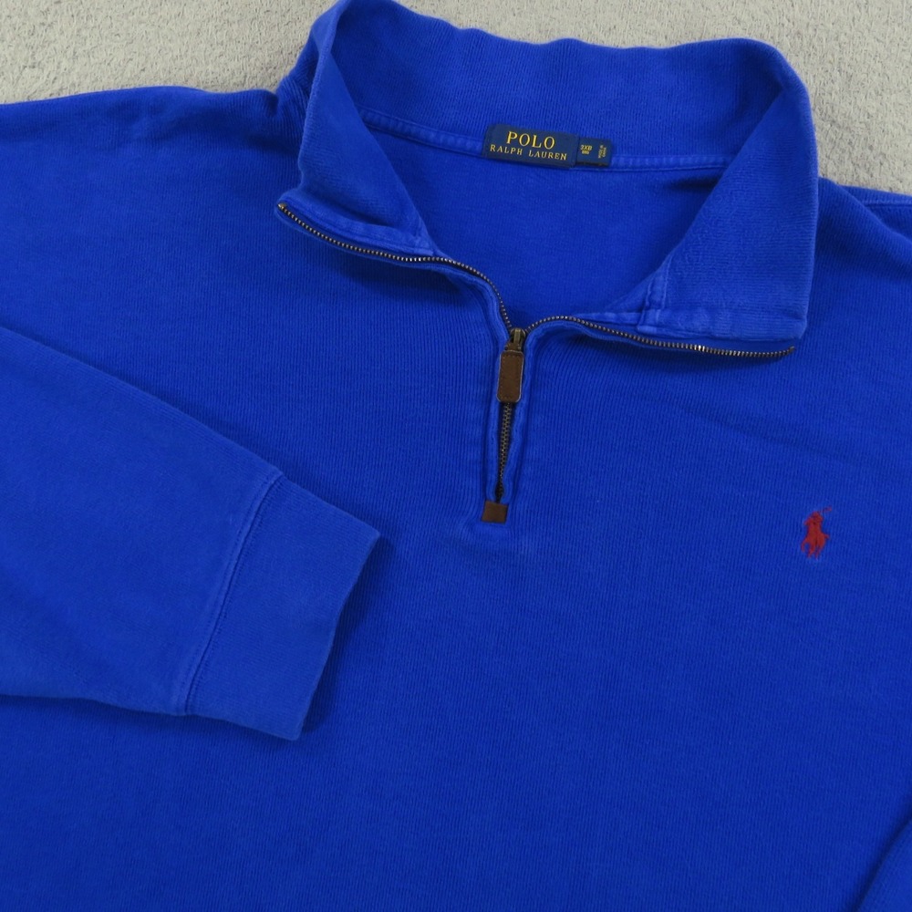 Polo Ralph Lauren Sweater Mens 3XB Estate Rib 1/4 Zip Pullover Blue Red Pony